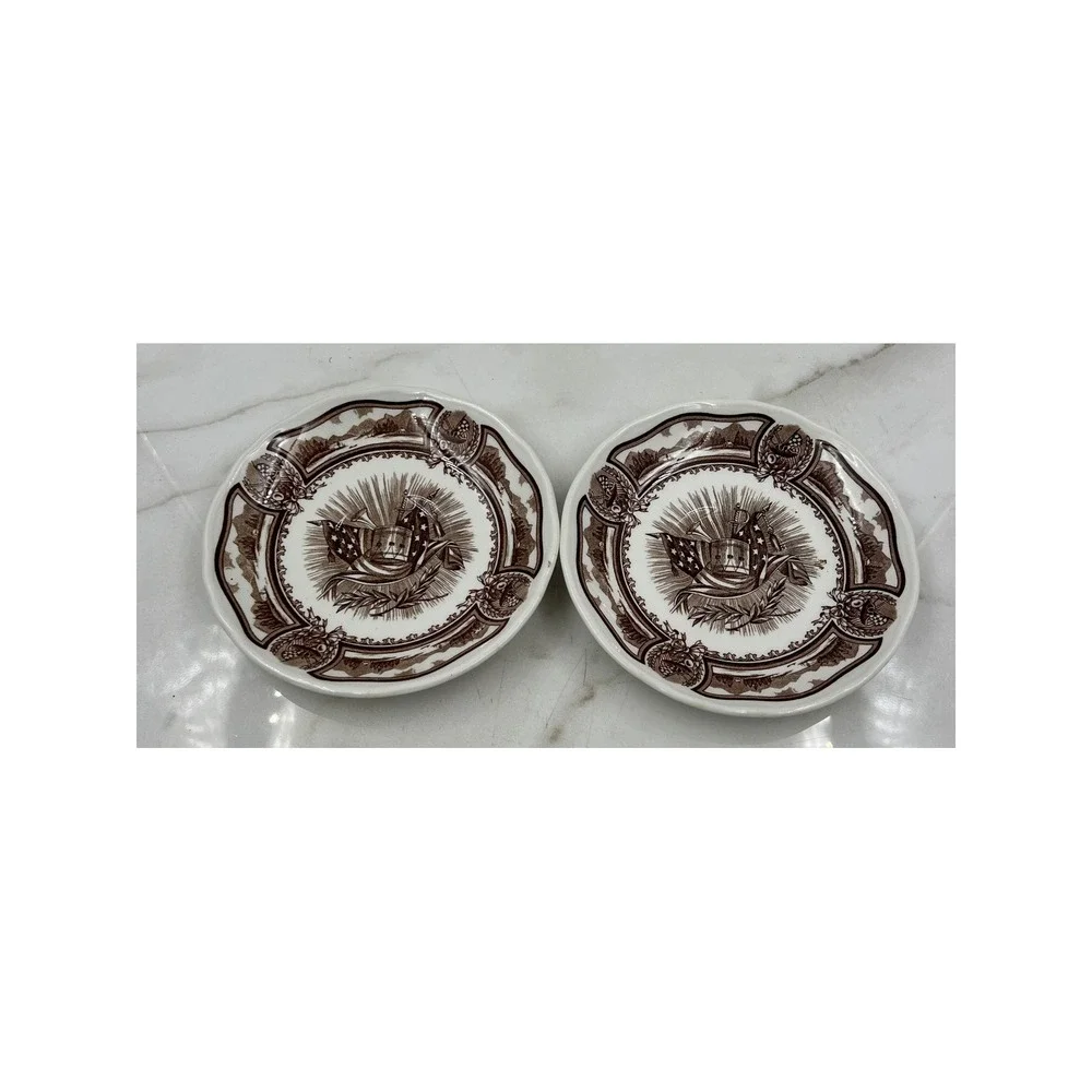 J&G Meakin Americana Style House Ironstone Saucers Brown Transferware Set of 2